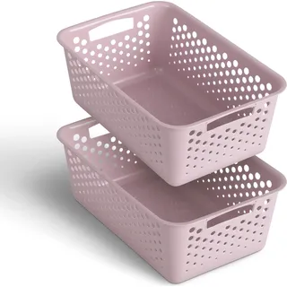 2 Stück Aufbewahrungskorb 5L mit Griffen - BPA-Frei - Organizer ( 30 x 20 x 11 cm / Rosa ) - Körbchen für Bad Küche Schlafzimmer, Haushaltskorb - Rosa
