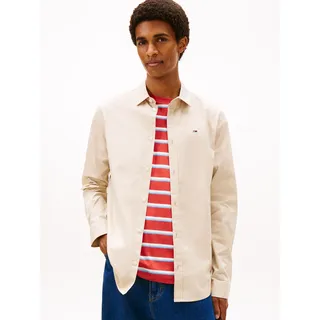 Langarmhemd TOMMY JEANS "Sabim Stretch Shirt", Herren, Gr. M, N-Gr, beige (gulf sand), Web, Obermaterial: 97% Baumwolle, 3% Elasthan, schmal normal, Rundhals, eingesetzt 2-Knopf-Manschette mit Schlitz, Hemden Langarmhemd, Stretch Hemd, Premium, Slim Fit, mit Elasthan