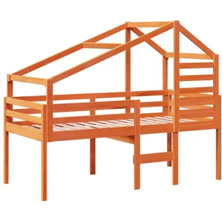 Hochbett mit Dach Wachsbraun 90x190 cm Massivholz Kiefer - Braun