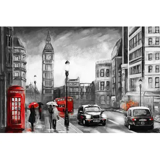 Leinwandbild OTTO HOME "London", grau (farbe bild(er): grau, rot), B:90cm H:60cm T:2cm, Canvas, Holzrahmen, Bilder, Leinwandbild, Premium-Leinwandstoff, Handarbeit aus Deutschland, 90x60cm