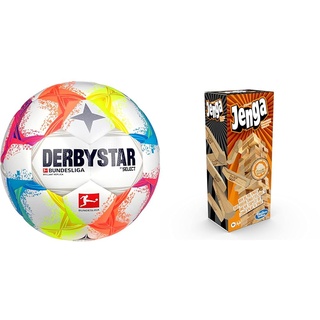 Derbystar Unisex - Erwachsene, Ball, Multicolor, 5 & Hasbro Gaming Jenga Classic, Children's Game That Promotes The Speed of Reaction, from 6 Years