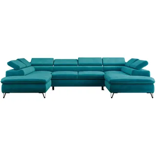 MKS Wohnlandschaft Peter U Samt Dunkelblau , Metall , U-Form , 346x76x208 cm , Wohnzimmer, Sofas & Couches, Wohnlandschaften, Wohnlandschaften in U-Form