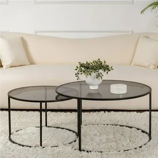 Dmora Dmor Wohnzimmertisch, Ragalna, 80x80x43h cm, Schwarz, 2er-Set