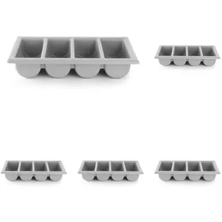 HENDI Besteckbehälter, Besteckfass, Besteckkorb, Utensilienhalter, Küchenutensilienhalter, Besteckkasten, Besteckmulde, 4 Fächer, GN 1/1, 530x325x(H) 100mm, grau, Polypropylen (Packung mit 5)