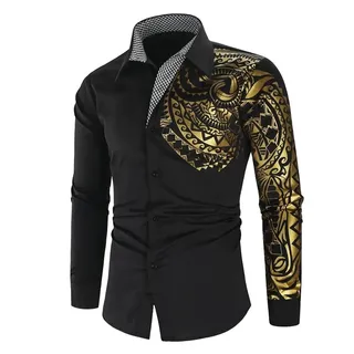 Sawmew Herren Blumen Hemd Langarm Personalisiertes Bedrucktes Hemd Herren Herbst Slim Langarm Gold Schwarz Hemd Herren Social Herren Herren Club Prom Shirt