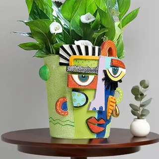 Coniuty Abstraktes Gesicht Pflanzentopf, Picasso Kopf Pflanzenpflanzer für Indoor Pflanzen, Lustige Gesicht Blumentopf, Bunte Sukkulenten Vase für Garten im Freien und Heimdekor (B)