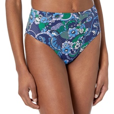 Amazon Essentials Damen Bikinihose mit Hohem Bund und Hohem Beinausschnitt, Tiefblau Paisley, 44