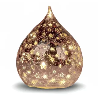 formano LED Deko Tropfen Sterne Rose-Gold 16cm Glasleuchte Crackle-Optik + Timer (6h an/18h aus), Batteriebetrieben. - Stimmungslicht für Winter & Weihnachten - Dekoleuchte für gemütliches Zuhause
