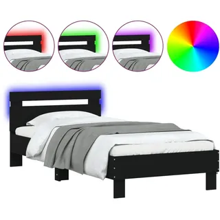 vidaXL Bettgestell mit Kopfteil und LED-Leuchten Schwarz 90x200 cm - Schwarz