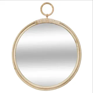 Atmosphera Spiegel, aus Rattan, rund, Durchmesser 38 cm, Holz Glas, beige, cm