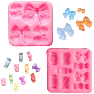 Fondant Schleife Form,2 PCS Rosa Schleifen-Silikonform für Fondant & Modellierschokolade Mini-Bow Cake Topper Cupcake-Deko Cake Pops Back-Modellierwerkzeug für Kuchenverzierungen
