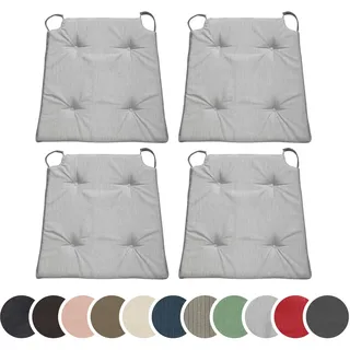 sleepling 4er Set Stuhlkissen, 42 (vorne) 35 (hinten) x 40 x 5 cm, Hellgrau | Sitzkissen für Stuhl & Bank mit Klettverschluss, Indoor & Outdoor, 100% Baumwolle, Made in EU, Waschbar bis 30 Grad, 4 Stück