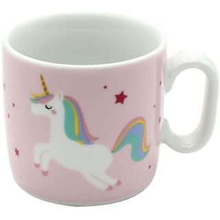 Dekohelden24 Kinder-Becher/Tasse mit Henkel/Einhorn/Spruch - Meine Glitzerwelt/H/Ø ca. 6,8 x 7,4 cm, Fassungsvermögen 150 ml, Porzellan.