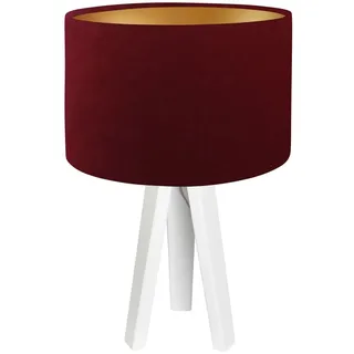 Tischlampe AIMEE Bordeaux Gold Weiß Stoff Schirm Dreibein Leuchte Nachttisch