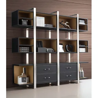 Wandregal Regal Bücherschrank Bücherregal Wohnwand Wohnzimmer Wand Regal Design - Schwarz