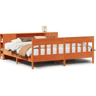 vidaXL Massivholzbett mit Regal ohne Matratze Wachsbraun 200x200 cm - Braun