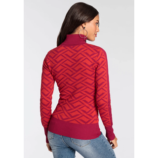 Rollkragenpullover MELROSE, Damen, Gr. 38, rot (rot, pink), Strick, Obermaterial: 70% Viskose, 30% Polyamid, Jacquardmuster, tailliert hüftlang, hoch geschlossener Ausschnitt, Rippbündchen, Pullover Rollkragenpullover, mit Jacquard-Muster