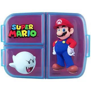 p:os Super Mario Brotdose Kinder - Lunchbox mit 3 Fächern und Clip-Verschlüssen, Bento Snackbox aus Kunststoff bpa-frei - Vesperdose für Kindergarten & Schule, robust und leicht zu reinigen