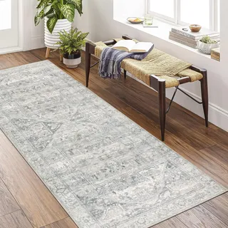 Homcomodar Läufer Teppich Flur 80x200cm rutschfest Teppiche Waschbarer Küche Teppich Läufer Kurzflor Kunstwolle Teppiche Läufer für Schlafzimmer Wohnzimmer(Beige)