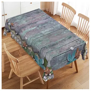 Swono Tischdecke, Perlenmotiv, Holzoptik, Blumen, Perlen und Spitze, rechteckige Tischdecke, Polyester, für Picknick, Grillpartys, Küche, Zuhause, Camping, Terrasse, 127 x 183 cm