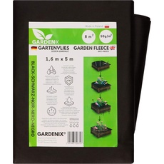 GARDENIX® 8 m2 Anti Unkrautvlies 50g/m2 ‒ Gartenvlies Hohe UV-Stabilisierung reißfest und wasserdurchlässig Schwarz (1,6m x 5m)