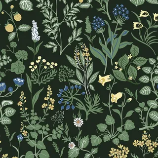 Timeet Selbstklebende Tapete Blumen Schwarz Klebefolie Möbel Möbelfolie Selbstklebend Blüten Beeren Muster Botanischer Blumentapete Möbelaufkleber Wasserfest Vinyl Folie für Möbel, Küche 44x300CM