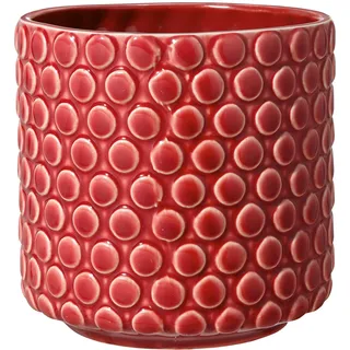 Bloomingville Blumentopf Dot Retro Übertopf Vintage Pflanztopf für Zimmerplanzen S (12,5 cm ø) Öffnung: 11 cm ø, rot, Keramik