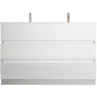 welltime Doppelwaschtisch »Start, Breite 120 cm, 2 bzw. 3 Schubkästen« Badmöbel, Soft-Close, Keramik-Einsatzbecken, Weiß Hochglanz Lack, weiß