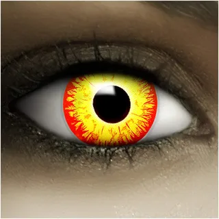 FXCONTACTS Farbige Kontaktlinsen Halloween gelb rot HORROR CLOWN + Tattoos, 2 Stück (1 Paar), Ohne Sehstärke, rote Linsen, 2 x farbige Kontaktlinse für Cosplay, Karneval, Fasching, Anime