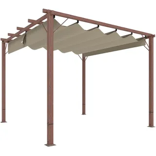 Outsunny Pergola ca. 3x3m Naturholz , Naturfarben , Metall , 296x232x299 cm , Sonnenschutz, Pavillons