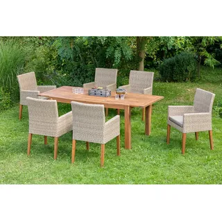 Merxx Ranzano Garten-Essgruppe 7-tlg. Ausziehtisch 90 x 200 cm beige inkl. Kissen