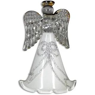 GLAS ENGEL ANHÄNGER mit Buch 7,5cm weiß/gold/silber. Christbaumschmuck Glasengel