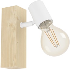 EGLO Wandlampe Townshend 3, Vintage Wandleuchte im Industrial Design, Retro Lampe aus Stahl und Holz, weiß, braun, E27 Fassung, FSC zertifiziert