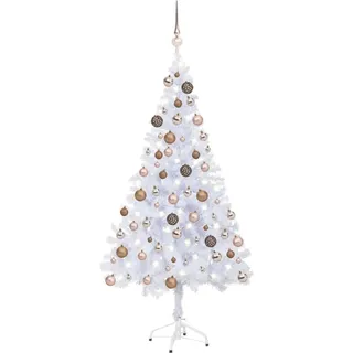 The Living Store Künstlicher Weihnachtsbaum Beleuchtung Kugeln 150cm 380 Zweige - Weiß