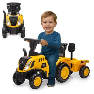 Jamara Caterpillar Traktor mit Anhänger 2in1, gelb« mit Licht- und Soundeffekten sowie Hupe,