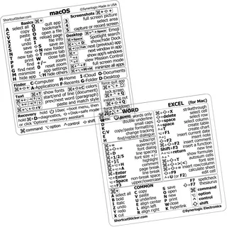 SYNERLOGIC (5 sets) Mac OS + Word/Excel (for Mac) Shortcuts Stickers Bundle | No-Residue Laminated Vinyl Cheatsheet MacBook Keyboard Stickers 83 x 83 mm (Clear/Black, 5 sets)