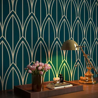 FunStick Selbstklebende Tapete Grün Blau Klebefolie Muster Möbel Geometrisch Dekofolie Möbelfolie Küchenschrank Geometrisch Mustertapete Grün Blau Wandtapete Selbstklebend Wohnzimmer Küche 44.5CM×3M