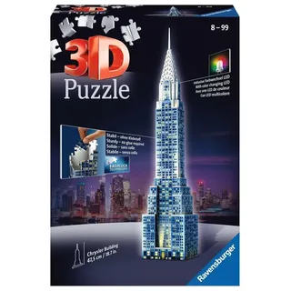 Ravensburger 3D Puzzle 12595 - Chrysler Building Night Edition - Einer der berühmtesten Wolkenkratzer New Yorks als LED beleuchtetes Gebäude Modell - für große und kleine Puzzle-Fans ab 8 Jahren