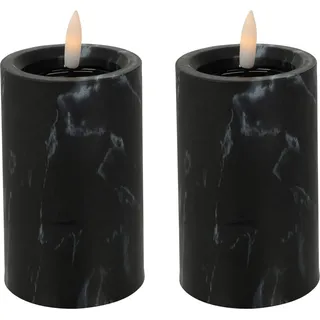 2er LED Kerze Stumpenkerze Marmor Optik flackern Ø7x12,5cm Batterie - Schwarz