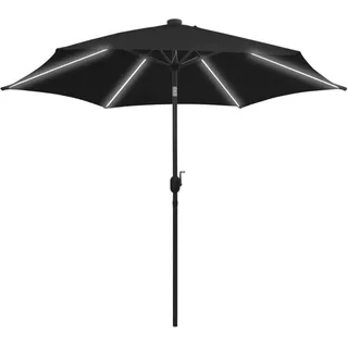 vidaXL Sonnenschirm mit LED-Beleuchtung und Alu-Mast 300 cm Schwarz - Schwarz
