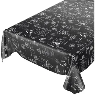 ANRO Wachstuchtischdecke abwaschbar Bistro Retro Modern 160 x 140 cm Schwarz
