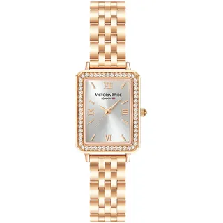 VICTORIA HYDE Rechteck Damenuhr Grün Dial Analog Quarz Armbanduhr mit Edelstahlarmband (Gold-Weiß)