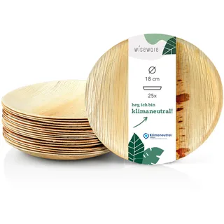 Wiseware Palmblatt Teller - 25 Stück Einwegteller rund Ø 18cm - biologisch abbaubares Palmblattgeschirr - kompostierbares Partygeschirr - Bio Einweggeschirr...