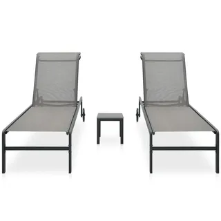 vidaXL Sonnenliegen 2 Stk. mit Tisch Textilene und Stahl - Grau