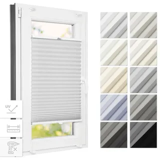 Estika Thermo-Plissee ohne Bohren 30 cm - 129 cm x 50 cm - 149 cm - Bruchfeste Klemmhalter, Plissee Klemmfix, Rollo für Fenster ohne Bohren, Jalousien Fenster für innen, Raffrollo, Fensterplissee