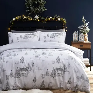 furn. Midwinter Toile Bettwäsche Set (Schnee - Doppelbett) | Wendbar Festlich Winter Schnee Landhaus Waldtiere Pflegeleicht Baumwollmischgewebe Bettwäsche
