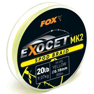 Fox International Exocet Spod Braid 0,18mm 9,07kg 300m Yellow - Angelschnur zum Karpfenangeln, Geflochtene Schnur 300 M - 0.180 mm
