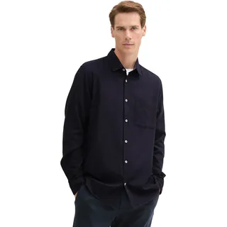Langarmhemd TOM TAILOR, Herren, Gr. L, N-Gr, blau (knitted navy melange), Web, Obermaterial: 60% Baumwolle, 40% Polyester, meliert, regular fit Po-bedeckend, ohne Ausschnitt, Manschette, Hemden Langarmhemd, in Melange Optik