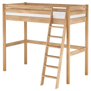 Platzsparendes Hochbett Stockbett 90x200 Buche lackiert mit wählbarem Zubehör V-60.08-09Rollrost und Matratze inkl. - Naturbelassen