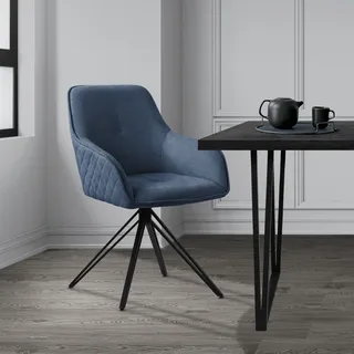 ML-Design Esszimmerstuhl drehbar, Blau, aus Textil Webstoff mit Metallbeine - Blau